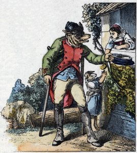 Illustration des Märchens „Gute Mama Schaf“. In „Tales from the home for the little ones“. Anonyme Gravur des 19. Jahrhunderts von Unknown artist