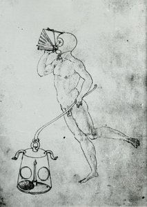 In einem Band von Francesco di Giorgio erscheint diese Zeichnung, die einen Blasebalg zum Atmen unter Wasser darstellt von Unknown artist