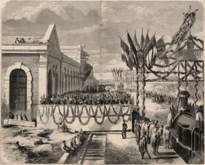 Einweihung der Eisenbahn von Toulouse nach Sete im Jahr 1857. Gravur in „Le Monde illustrious“ von 1857. Private Sammlung.