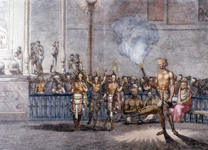 Indische Kultur und Zivilisation: Tanz zu Ehren von Krishna (Krisna oder Krsna), Gottheit des Brahman in Indien. Gravur 1808. von Unknown artist