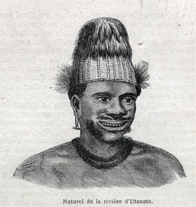 Eingeborene von Neuguinea: Einheimischer des Utamate-Flusses. Gravur in „The Illustrious Universe“