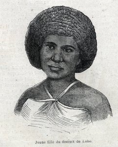 Ureinwohner von Neuguinea: junges Mädchen aus Lobo. Gravur in „L