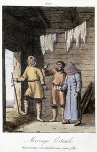 Vermittler feilscht um ein junges Mädchen für eine Hochzeit Ostiak (Khanty oder Khante) (Paleosibirischer Jägerstamm im Waldgebiet des mittleren Ob-Tals)