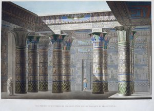 Insel Philae: Farbige Innenansicht, unter dem Portikus des Großen Tempels - in „Beschreibung von Ägypten“, Kaiserliche Ausgaben von Unknown artist
