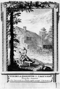 Jean Jacques Rousseau (1712-1778), französischsprachiger Genfer Schriftsteller und Philosoph; gesehen von seinem Haus (in der Nähe von Genf)