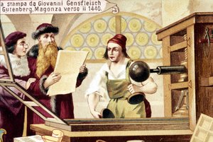 Johannes Gensfleisch Gutenberg (1400-1468). um 1440. Chromolithographie des 19. Jahrhunderts