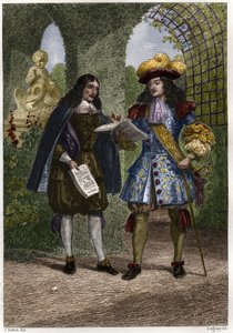 Jean-Baptiste Colbert (1619-1683) mit Ludwig XIV., König von Frankreich und Navarra (1638-1715). Gravur aus dem 19. Jahrhundert. Private Sammlung. von Unknown artist