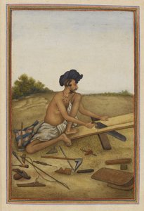 Khati oder Tarkhan, Zimmermannskaste des Punjab. Mann sägt ein Brett. von Unknown artist