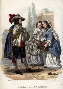 König Karl I. von England (Charles I Stuart) (1600-1649) verführt junge Frauen. Gravur von 1842 in „Histoire des papes“ von Maurice Lachatre. Private Sammlung. von Unknown artist