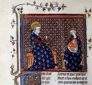 König Ludwig IX. (1214-1270) lehrt seinem Sohn, dem zukünftigen Philipp III., den Meister des Königs. Miniatur aus einem Manuskript des 14. Jahrhunderts. Chantilly, Musée Condé von Unknown artist