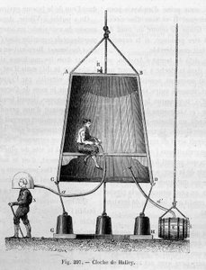 La bell de plongee von Edmond (Edmund) Halley (1656-1742) - in „Die Wunder der Wissenschaft“ von Louis Figuier