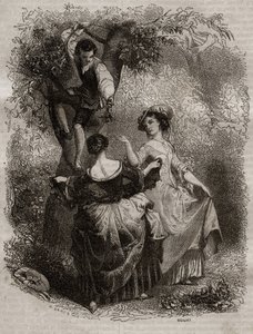 La cueillette des cerises - Illustration für „Les Confessions“ von Jean-Jacques Rousseau (1712-1778) - Gravur von 1849