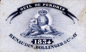 Etikett „Auge des Rebhuhns - Renaudin, Bollinger & Cie in AY - 1834“