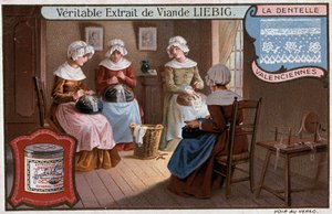 Spitzenwerkstatt, Valenciennes, Liebig-Werbung, ca. 1895 von Unknown artist