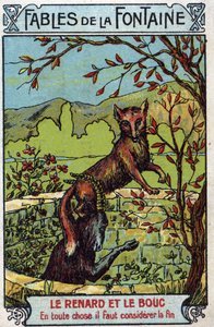 Der Fuchs und der Bock - Fabeln von Jean de La Fontaine (1621-95) - Chromolithografie Ende des 19. Jahrhunderts Private Sammlung