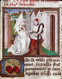 Die Liebschaften von Dido, Gründerin von Karthago, und Aeneas. Miniatur aus „Das Buch der berühmten und edlen Frauen“ von Giovanni Boccaccio, genannt Jean Boccace (1313-1375) von Unknown artist