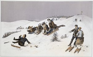 Schlittenfahren - in „Sketches of Canadian Sports and Pastimes“ von Lieut. Henry Buckton Laurence
