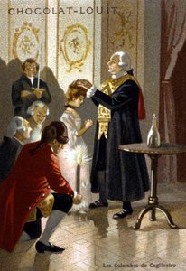 Magische Sitzung von Giuseppe Balsamo, bekannt als Alexander, Graf von Cagliostro (1743 - 1795). Chromolithographie aus dem späten 19. Jahrhundert. von Unknown artist