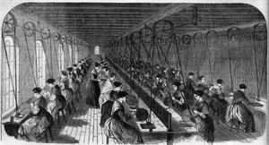 Herstellung von zementierten Federn: Arbeiter in einer Druckwerkstatt in einer Fabrik in Birmingham - Gravur in „Le Journal Illustré“ von Unknown artist