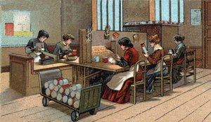 Feuerwerksherstellung. Chromolithographie aus dem späten 19. Jahrhundert