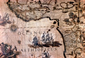 Karte von Afrika: Detail, das den Golf von Benin mit der Insel St. Helena darstellt. 17. Jahrhundert, Rom, Italienische Geographische Gesellschaft