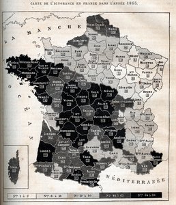 Karte der Unwissenheit in Frankreich im Jahr 1865