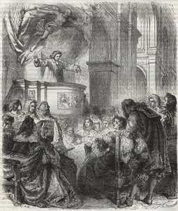 Marie de Rabutin-Chantal, Marquise de Sévigné, bekannt als Madame de Sévigné (1626-1696), hört Louis Bourdaloue (1632-1704) in der Kirche der Jesuiten, Saint-Louis in Paris - Gravur von 1866 von Unknown artist
