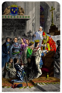 Heirat zwischen Karl VIII. (1470-1498) und Anne de Bretagne (1477-1514) am 13. Dezember 1491 im Schloss von Langeais (Gravur, 19. Jahrhundert) von Unknown artist