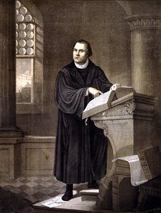 Martin Luther (1483-1546) liest in einer Kirche