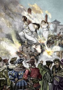 Mittelalterliche Inquisition: Verbrennung von Hexen in einer französischen Stadt von Unknown artist