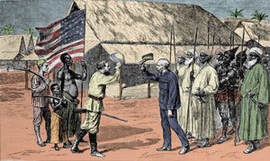 Treffen zwischen Sir Henry Morton Stanley (1841-1904) und David Livingstone (1813-1873) im Jahr 1871