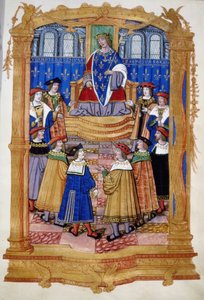 Miniatur aus dem 15. oder 16. Jahrhundert darstellend Ludwig XI. und die Ritter des Ordens vom Heiligen Michael.