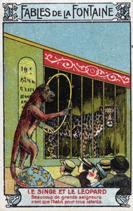 Affe und Leopard - Fabeln von Jean de La Fontaine (1621-95) - Chromolithographie des späten 19. Jahrhunderts Private Sammlung von Unknown artist