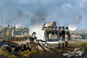 Napoleon I. Bonaparte schläft im Biwak am Vorabend der Schlacht von Austerlitz am 1. Dezember 1805