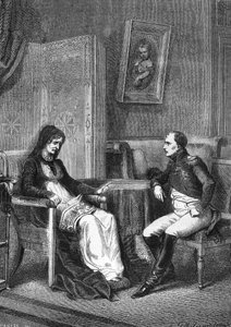 Napoleon I. konsultiert seine Mutter, Laetitia Bonaparte (Letizia Maria Ramolino) (1750-1836) vor der Abreise von der Insel Elba im Jahr 1815