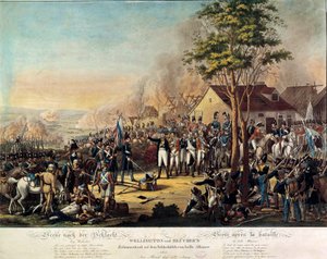 Napoleonische Kriege: Schlacht von Belle Alliance oder Waterloo gewonnen am 18.06.1815 von den Streitkräften unter dem Befehl von Arthur Wellesley, Herzog von Wellington (1769-1852) und Prinz Blücher von Unknown artist