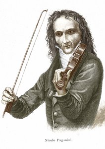 Niccolò Paganini (1782 - 1840) spielt auf seinem Stradivarius (Violine von dem italienischen Geigenbauer Antonio Stradivari)