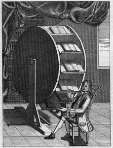 Nicolas Grollier de Serviere (1596-1689), französischer Erfinder, an seinem Arbeitstisch. Gravur in „La Nature: revue des sciences et de leurs applications aux arts et a l