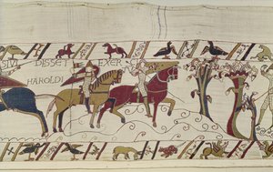 Normannische Späher werden vorausgeschickt, um Harolds Bewegungen zu beobachten, Teppich von Bayeux von Unknown artist