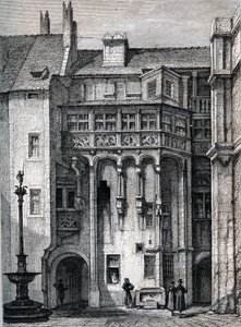 Nürnberger Rathaus - der Innenhof des Rathauses von Nürnberg - Gravur um 1867