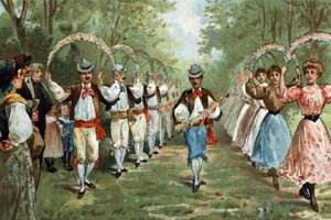 Alte Tradition im Languedoc: der Tanz der Trellas. Chromolithographie aus dem späten 19. Jahrhundert.