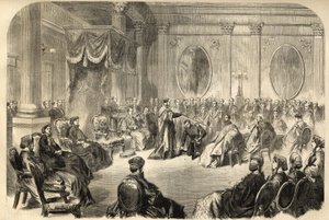 Orden des Heiligen Patrick - Der Allerleuchtendste Orden des Heiligen Patrick - Die Investitur eines Ritters im Orden des Heiligen Patrick in Dublin, Irland im 19. Jahrhundert - Gravur 1866