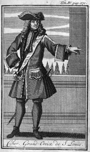 Ritterorden. Großkreuzritter von Saint Louis in Frankreich im 17. Jahrhundert. In „Geschichte der militärischen Orden oder Ritter, der weltlichen und regulären Milizen beider Geschlechter, die bisher gegründet wurden. Ausgabe von Abbe Giustini