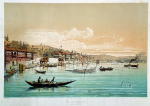 Osmanisches Reich: Ansicht des Bosporus in der Nähe von Bebek in der Türkei. Angelszenen. Gravur aus dem 19. Jahrhundert. Paris, Decorative Arts von Unknown artist