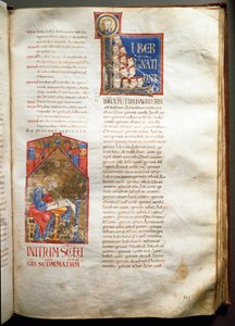 Seite einer illuminierten Bibel (Ms.721-Foglio 190r) aus dem frühen 12. Jahrhundert