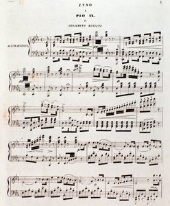 Seite der Partitur des Volksliedes für Pius IX von Gioacchino Rossini