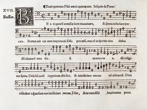 Seite einer Partitur von Beati quorum psalm XIII von Willaert (1538) von Unknown artist