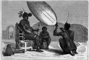 Panda, verstorbener König der Zulu. Gravur in „La Nature: revue des sciences et de leurs applications aux arts et a l