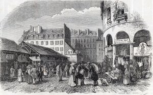 Paris, 3. Arrondissement - Die Rotunde des Carreau du Temple in Paris im 19. Jahrhundert - Gravur in „Tableau-de-Paris“ von Edmond Texier