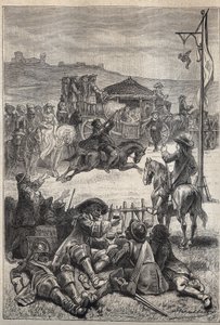 Papageienschießen - Illustration des 19. Jahrhunderts für den historischen Roman „Die Puritaner von Schottland“ (Old Mortality) von Walter Scott (1771-1832). von Unknown artist